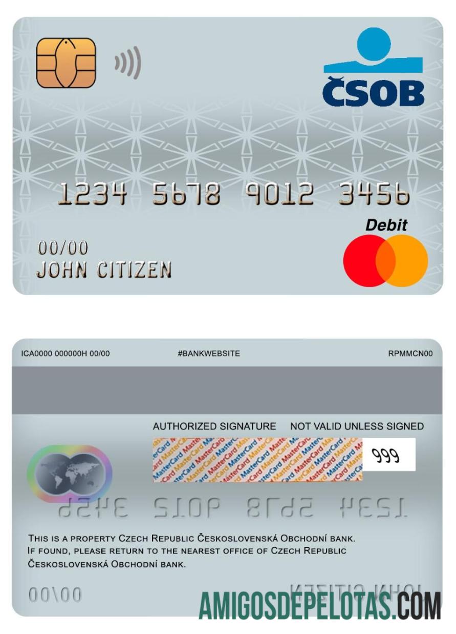 Cartão de débito mestre Ceskoslovenská Obchodní Banka da República Tcheca amostra